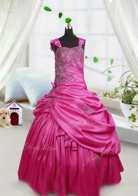 Super Pick Ups Ball Gowns Little Girls Pageant Gowns Hot Pink Straps Satin Sleeveless Floor Length Lace Up