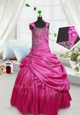 Super Pick Ups Ball Gowns Little Girls Pageant Gowns Hot Pink Straps Satin Sleeveless Floor Length Lace Up