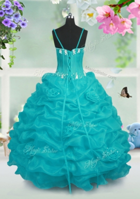 Superior Baby Blue Lace Up Kids Pageant Dress Beading and Pick Ups Sleeveless Floor Length