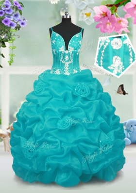 Superior Baby Blue Lace Up Kids Pageant Dress Beading and Pick Ups Sleeveless Floor Length