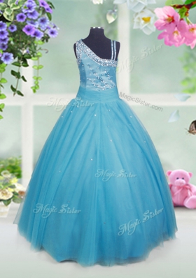 Teal Sleeveless Tulle Side Zipper Little Girls Pageant Dress for Party and Wedding Party