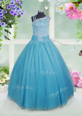 Teal Sleeveless Tulle Side Zipper Little Girls Pageant Dress for Party and Wedding Party