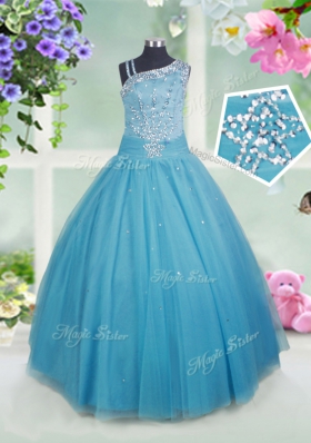 Teal Sleeveless Tulle Side Zipper Little Girls Pageant Dress for Party and Wedding Party
