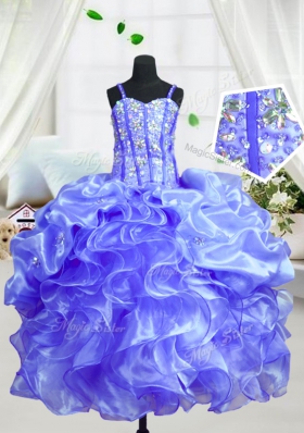 Sleeveless Beading and Ruffles Lace Up Little Girl Pageant Gowns