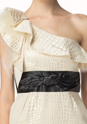 Artistic One Shoulder Champagne Zipper Prom Dress Ruffles and Sashes|ribbons Sleeveless Mini Length