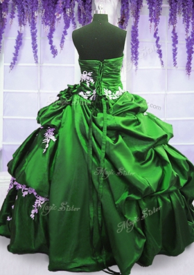Ball Gowns Taffeta Strapless Sleeveless Appliques and Pick Ups Floor Length Lace Up Sweet 16 Quinceanera Dress