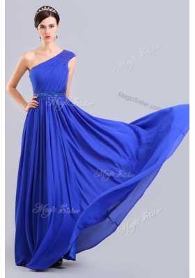 Beauteous One Shoulder Floor Length Column/Sheath Sleeveless Royal Blue Homecoming Dress Side Zipper