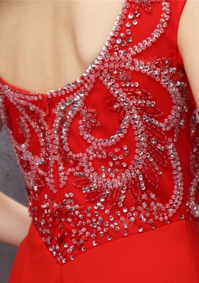 Best Selling Mermaid Red Zipper V-neck Beading and Sequins Prom Evening Gown Chiffon Sleeveless Sweep Train