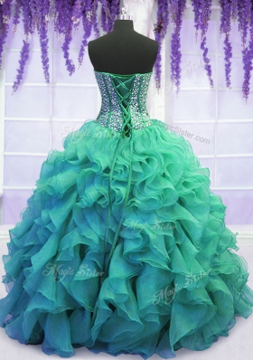 Cheap Floor Length Ball Gowns Sleeveless Turquoise Quinceanera Dresses Lace Up