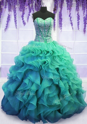 Cheap Floor Length Ball Gowns Sleeveless Turquoise Quinceanera Dresses Lace Up