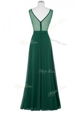 Custom Designed Scoop Chiffon Sleeveless Floor Length Homecoming Dress and Beading and Ruching