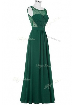 Custom Designed Scoop Chiffon Sleeveless Floor Length Homecoming Dress and Beading and Ruching