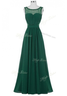 Custom Designed Scoop Chiffon Sleeveless Floor Length Homecoming Dress and Beading and Ruching
