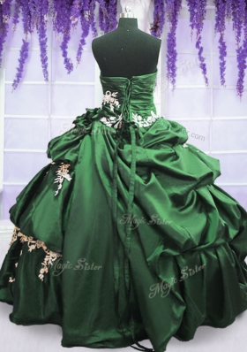 Cute Dark Green Sleeveless Floor Length Appliques and Pick Ups Lace Up Quinceanera Dresses