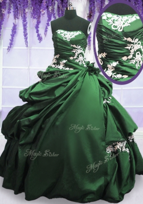 Cute Dark Green Sleeveless Floor Length Appliques and Pick Ups Lace Up Quinceanera Dresses