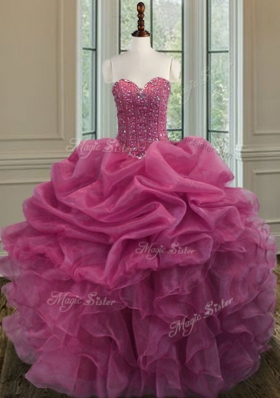 Cute Sleeveless Beading and Ruffles Lace Up Ball Gown Prom Dress