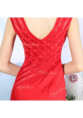 Dramatic Chiffon V-neck Sleeveless Side Zipper Beading Homecoming Dress in Red