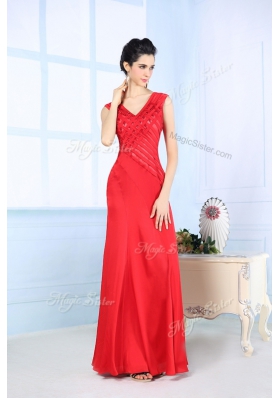 Dramatic Chiffon V-neck Sleeveless Side Zipper Beading Homecoming Dress in Red