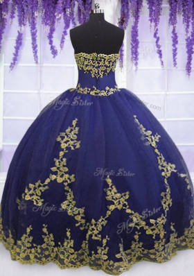 Dramatic Navy Blue Sleeveless Tulle Zipper Quinceanera Gown for Military Ball and Sweet 16 and Quinceanera