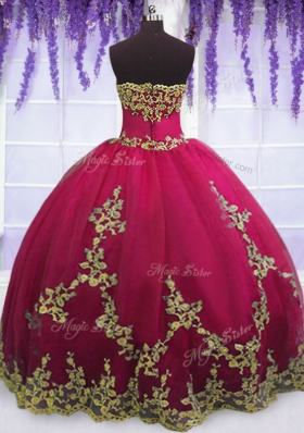 Dynamic Fuchsia Strapless Zipper Appliques Sweet 16 Dresses Sleeveless