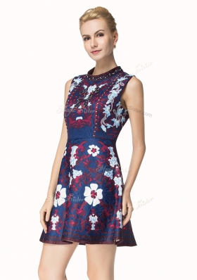 Dynamic Scoop Mini Length Multi-color Prom Evening Gown Satin Sleeveless Beading