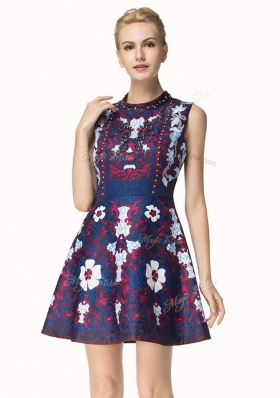 Dynamic Scoop Mini Length Multi-color Prom Evening Gown Satin Sleeveless Beading