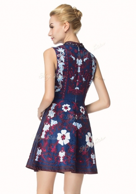 Dynamic Scoop Mini Length Multi-color Prom Evening Gown Satin Sleeveless Beading