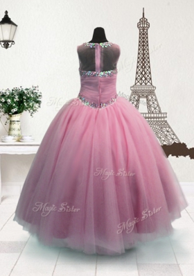 Elegant Scoop Sleeveless Zipper Floor Length Beading Kids Formal Wear