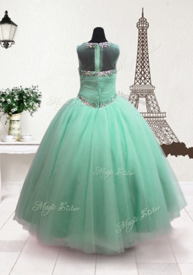 Excellent Scoop Sleeveless Zipper Little Girls Pageant Dress Turquoise Organza