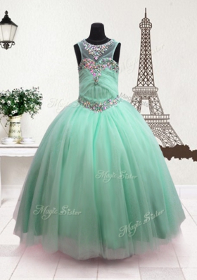 Excellent Scoop Sleeveless Zipper Little Girls Pageant Dress Turquoise Organza