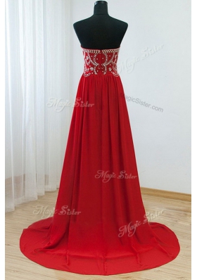 Fashion Red Sweetheart Neckline Beading Prom Party Dress Sleeveless Zipper