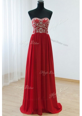 Fashion Red Sweetheart Neckline Beading Prom Party Dress Sleeveless Zipper