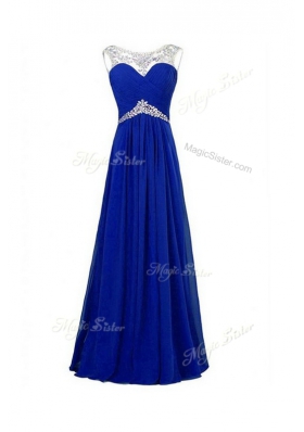 Ideal Royal Blue Prom Dresses Prom and Party and For with Beading Bateau Sleeveless Zipper