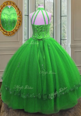 Noble Ball Gowns 15 Quinceanera Dress High-neck Tulle Sleeveless Floor Length Lace Up