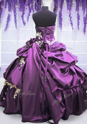 Pick Ups Ball Gowns Sweet 16 Dress Purple Strapless Taffeta Sleeveless Floor Length Lace Up