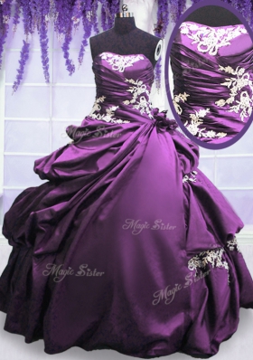 Pick Ups Ball Gowns Sweet 16 Dress Purple Strapless Taffeta Sleeveless Floor Length Lace Up