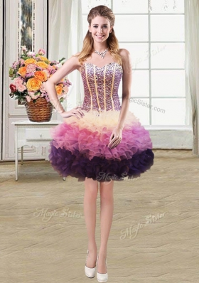 Pretty Four Piece Multi-color Sleeveless Floor Length Beading and Ruffles Lace Up Sweet 16 Dress