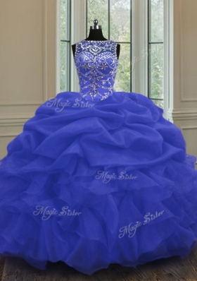 Scoop Pick Ups Floor Length Ball Gowns Sleeveless Blue Quinceanera Gowns Lace Up