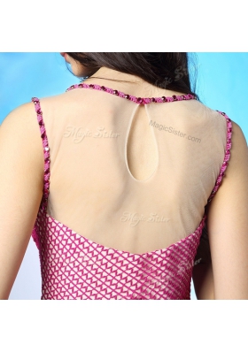 Scoop Sleeveless Floor Length Beading Fuchsia Chiffon