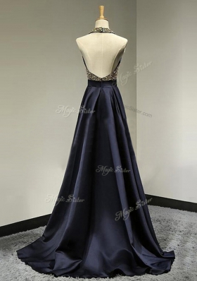 Scoop With Train A-line Sleeveless Black Prom Dresses Brush Train Backless