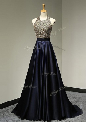 Scoop With Train A-line Sleeveless Black Prom Dresses Brush Train Backless