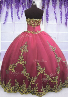 Strapless Sleeveless Tulle Quinceanera Gown Appliques Zipper