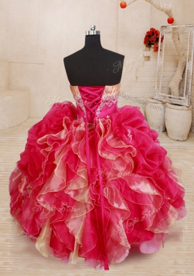 Stylish Red Sleeveless Organza Lace Up Girls Pageant Dresses for Quinceanera and Wedding Party