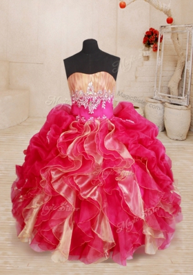 Stylish Red Sleeveless Organza Lace Up Girls Pageant Dresses for Quinceanera and Wedding Party