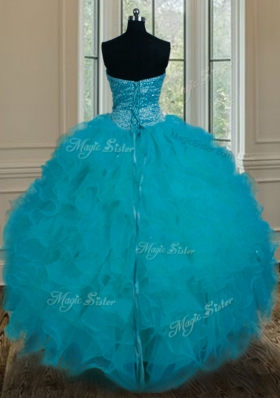 Stylish Sleeveless Lace Up Floor Length Beading and Ruffles Ball Gown Prom Dress