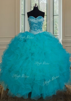 Stylish Sleeveless Lace Up Floor Length Beading and Ruffles Ball Gown Prom Dress
