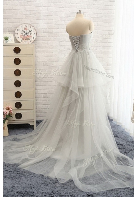 With Train Silver Sweetheart Sleeveless Brush Train Lace Up