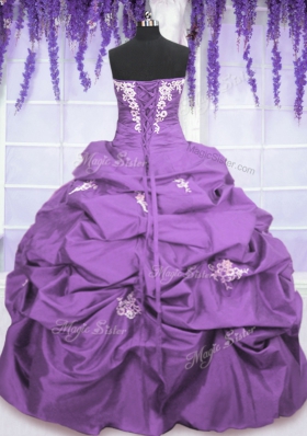 Appliques and Pick Ups Sweet 16 Dresses Lavender Lace Up Sleeveless Floor Length
