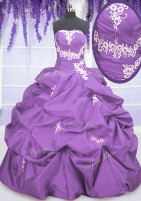 Appliques and Pick Ups Sweet 16 Dresses Lavender Lace Up Sleeveless Floor Length