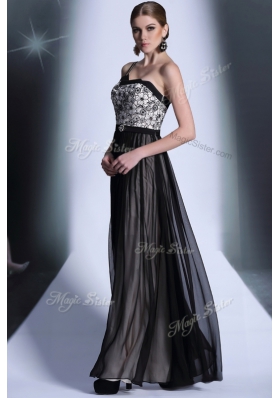 Black Empire Chiffon Strapless Sleeveless Appliques Floor Length Side Zipper Prom Gown